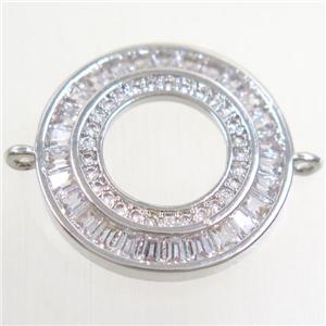 copper circle connector paved zircon, platinum plated, approx 20mm dia