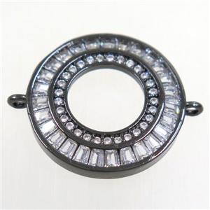 copper circle connector paved zircon, black plated, approx 20mm dia