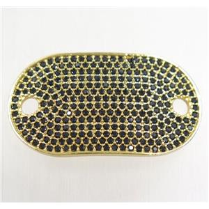 copper runway connector paved zircon, oval, gold plated, approx 18x30mm