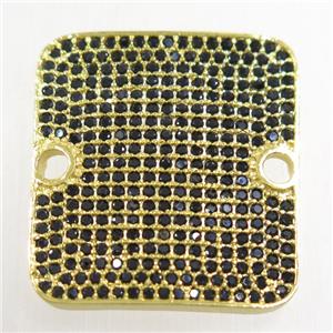 copper square connector paved zircon, gold plated, approx 20x22mm