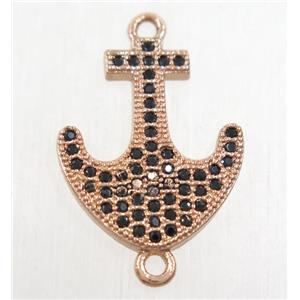 copper anchor connector paved zircon, rose gold, approx 15x18mm