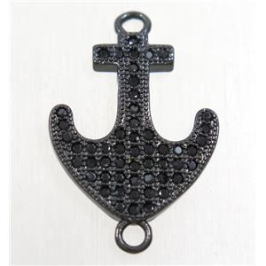 copper anchor connector paved zircon, black plated, approx 15x18mm