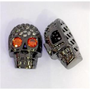 copper spacer bead paved zircon, skull, approx 10-14mm