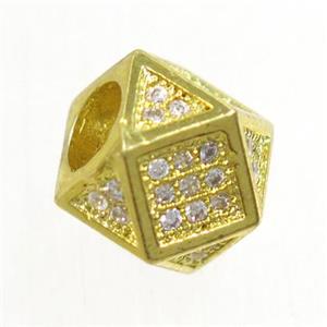 copper cube beads paved zircon, gold plated, approx 8mm, 4mm hole