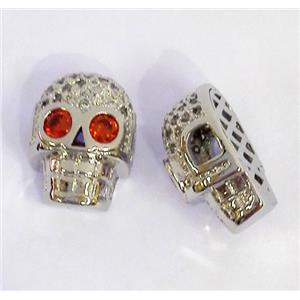 copper spacer bead paved zircon, skull, platinum plated, approx 10-14mm
