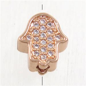 copper hamsahand beads paved zircon, rose gold, approx 8-9.5mm