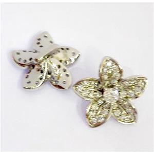 copper spacer bead paved zircon, flower, platinum plated, approx 14mm dia