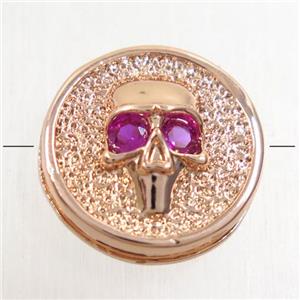 copper Skull beads paved zircon, rose gold, approx 14mm dia