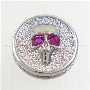 copper Skull beads paved zircon, platinum plated, approx 14mm dia