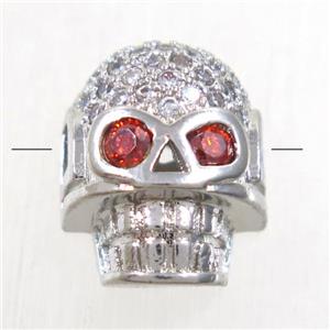 copper Skull beads paved zircon, platinum plated, approx 10.5-12.5mm