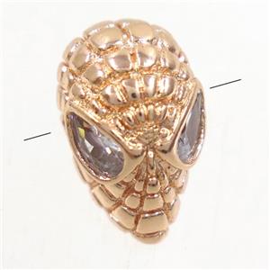 copper skull beads paved zircon, rose gold, approx 8.5-13.5mm