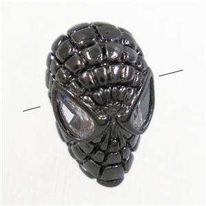 copper skull beads paved zircon, black plated, approx 8.5-13.5mm