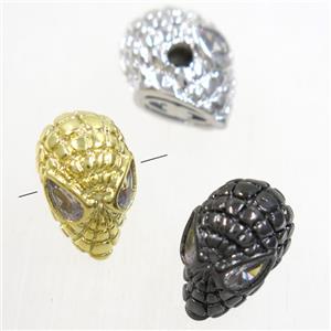 copper skull beads paved zircon, mix color, approx 8.5-13.5mm