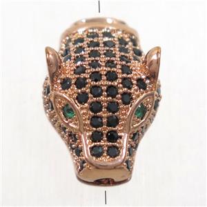 copper pantherhead bead paved zircon, rose gold, approx 10.5-15mm
