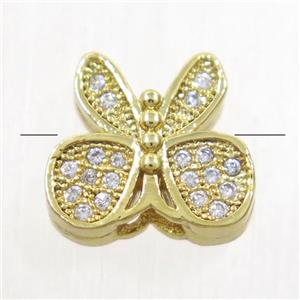 copper butterfly beads paved zircon, gold plated, approx 10-11mm