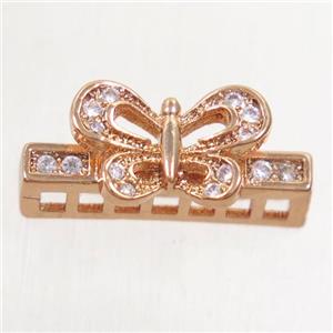copper stick beads paved zircon with butterfly, rose gold, approx 7-16mm