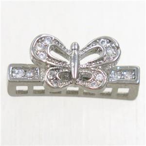 copper stick bead paved zircon with butterfly, platinum plated, approx 7-16mm
