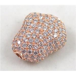 copper spacer bead paved zircon, rose golden, approx 15x19mm