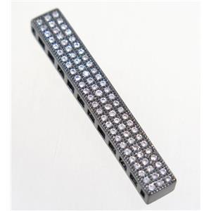copper rectangle beads paved zircon, black plated, approx 5.5x37mm