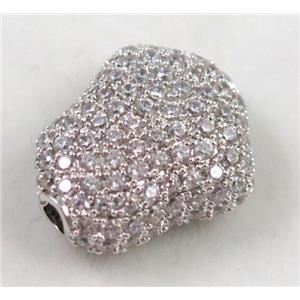 copper spacer bead paved zircon, platinum plated, approx 15x19mm