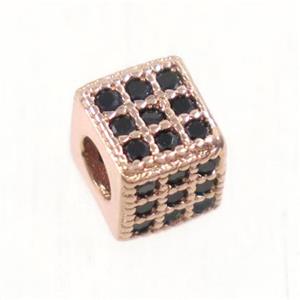 European style copper cube beads paved zircon, rose gold, approx 4.5x4.5mm