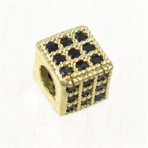 European style copper cube beads paved zircon, gold plated, approx 6x6mm