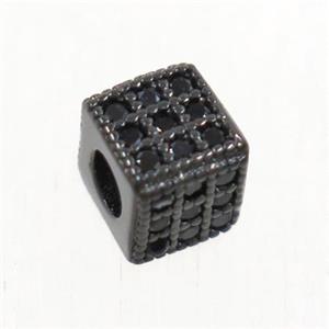 European style copper cube beads paved zircon, black plated, approx 6x6mm