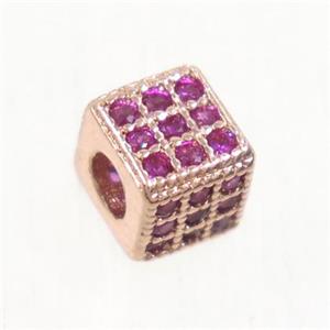 copper cube beads paved zircon, rose gold, approx 6x6mm