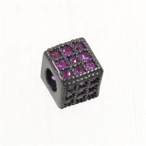 copper cube beads paved zircon, black plated, approx 6x6mm