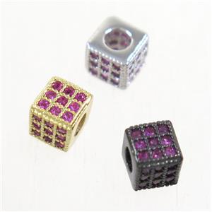 copper cube beads paved zircon, mix color, approx 4.5x4.5mm