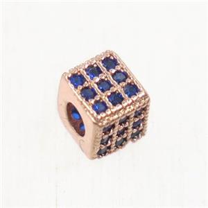 copper cube beads paved zircon, rose gold, approx 4.5x4.5mm