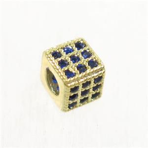 copper cube beads paved zircon, gold plated, approx 4.5x4.5mm