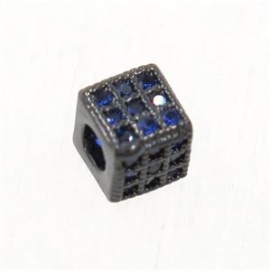 copper cube beads paved zircon, black plated, approx 6x6mm