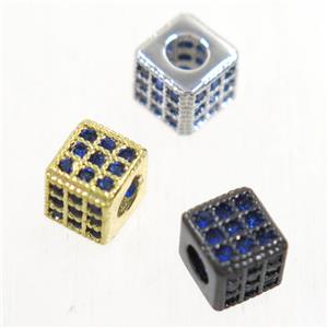 copper cube beads paved zircon, mix color, approx 6x6mm
