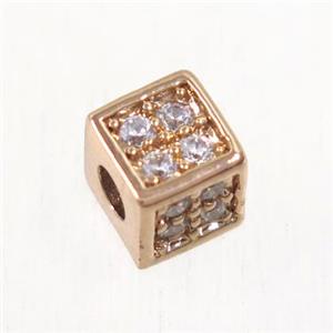 copper cube beads paved zircon, rose gold, approx 5.5x5.5mm