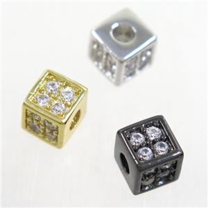 copper cube beads paved zircon, mix color, approx 5.5x5.5mm