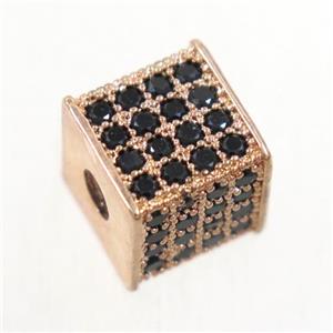 copper cube beads paved zircon, rose gold, approx 8.5x8.5mm