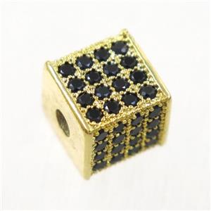 copper cube beads paved zircon, gold plated, approx 8.5x8.5mm