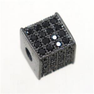 copper cube beads paved zircon, black plated, approx 8.5x8.5mm