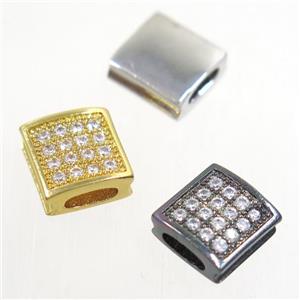 European style copper square bead paved zircon, mix color, approx 9x9mm, 2x5mm hole
