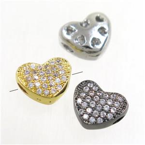 copper heart beads paved zircon, mix color, approx 7.5x9mm