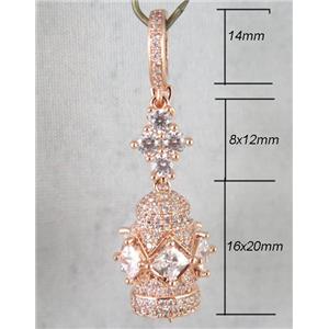 copper pendant paved zircon, rose gold plated, approx 14mm, 8x12mm, 16x20mm