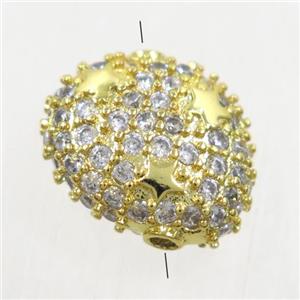 copper potato beads paved zircon, gold plated, approx 12-14mm
