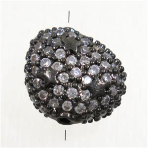 copper potato beads paved zircon, black plated, approx 12-14mm