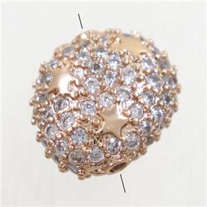 copper potato beads paved zircon, rose gold, approx 12-14mm