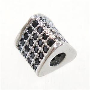 European style copper triangle beads paved zircon, platinum plated, approx 8.5x8.5mm