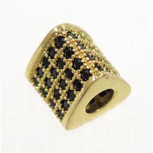 European style copper triangle beads paved zircon, gold plated, approx 8.5x8.5mm
