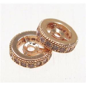 copper spacer beads paved zircon, heishi, rose gold, approx 12mm dia