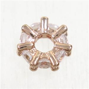 copper beads paved zircon, rose gold, approx 8mm dia