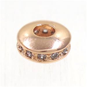 copper bead paved zircon, rondelle, rose gold, approx 8.5mm dia
